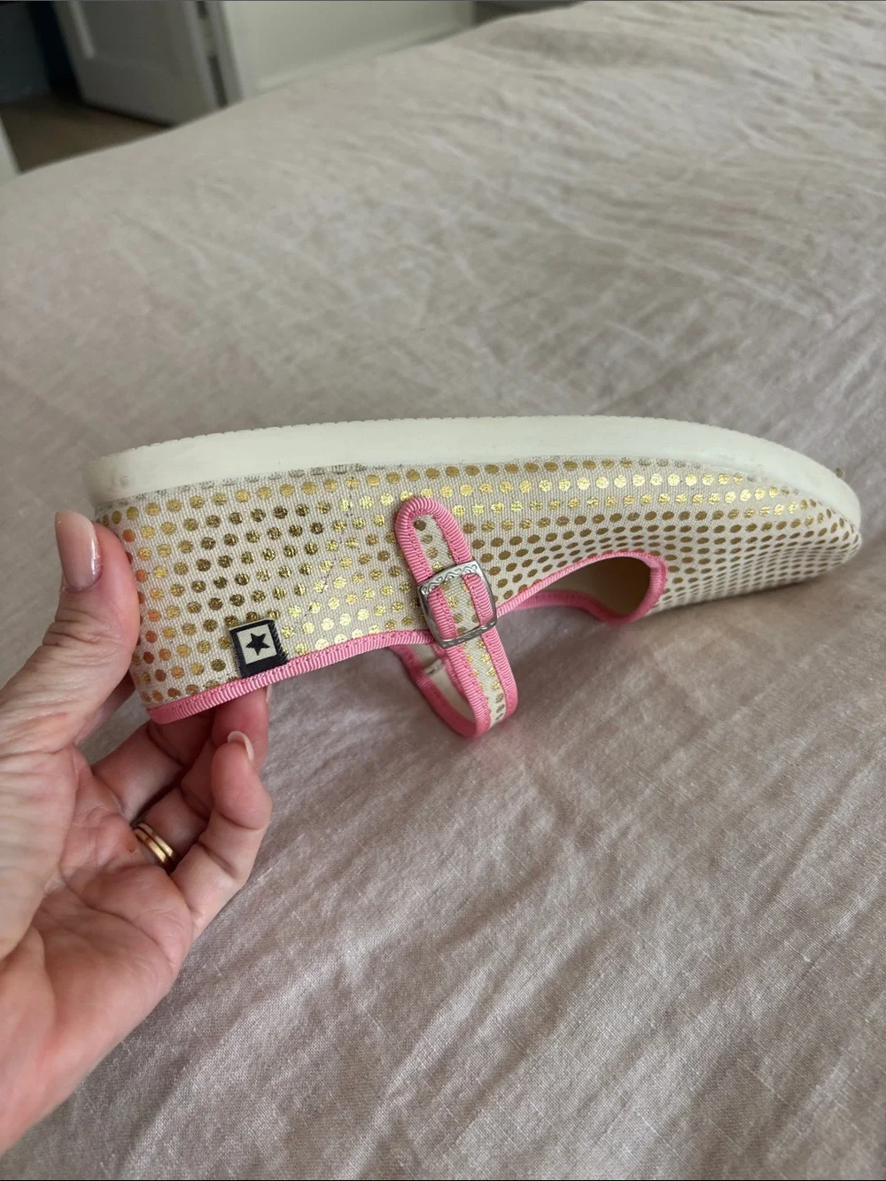 Girls' Cream and Pink Mary Jane Dress Shoes
